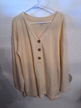 J.Jill Henley Tunic Button Butter Yellow Top L cozy oversized